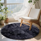 OLANLY Deep Grey Tie-dye Round Rugs for Bedroom - Machine Washable, 4x4 Feet Circle Area Rugs for Living Room, Soft and Fluffy Shaggy Carpet for Teen Girls and Boys, Dorms, Home Decor Aesthetic