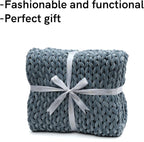 YnM Velvet Weighted Blanket, Handmade Chunky Knitted Design, Soft and Cozy, Temperature Regulating and Breathable, Machine Washable Throw for Sleep or Home Decor (Blue, 80x87 Inch, 25lbs)