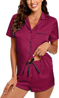 Silk Pajamas for Women Satin Womens PJ Set 2 Piece Short Lounge Set Summer Sleepwear Notch Collar Button-Down Pjs