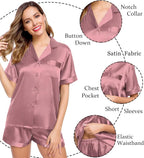 LecGee Womens Silk Satin Pajamas Short Sleeve Loungewear Two-Piece Sleepwear Button-Down Pj Set