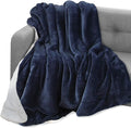 Elegant Comfort Throw Blanket, Reversible Sherpa Flannel, Ultra-Soft, Fuzzy, Cozy and Plush- All Season Lightweight Decorative Throw, 50 x 60 inches, Solid Sherpa Throw, Navy Blue