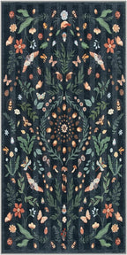 Lahome Insect Botanical 2x4 Black Kitchen Runner Rugs Non Skid Washable, Rug Runners for Hallways Non Slip Bathroom Carpet Runner, Soft Indoor Runners for Entryway Laundry Bedroom(Black,2x4)