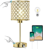 GyroVu Crystal Table Lamp for Bedroom, Touch Control Bedside Lamp with USB-C+A Ports, Dimmable Gold Bedside Lamp with Bulb, Nightstand Lamp Modern Light for Living Room