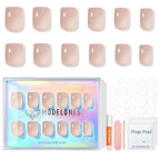 Modelones Sheer Greige Press on Nails, Short Square Fake Nails, Semi-Transparent Reusable Nail Kit with Nail Glue Adhesive Tabs Mini Nail File, Nails Press Ons 32Pcs16 Sizes, Women Girl Gift