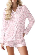 Ekouaer Satin Pajama Set for Women Button Down Pj Set Long Sleeve Top and Shorts 2 Piece Loungewear Summer Soft Sleepwear