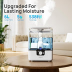 CHIVALZ Humidifiers for Bedroom Large Room Home, 6L Cool Mist Humidifier for Baby and Plant, Oil Diffuser, Top Fill Humidifier with Night Light, Quiet 26dB, Up to 50H, White 1Pack