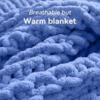 Negwoo Chunky Knit Throw Blanket, 40''*50'' Knitted Throw Chenille Yarn for Bed Couch, Handmade Light Blue Crochet Big Thick Blanket, Machine Washable Cute Comfy Blanket for Home Decor