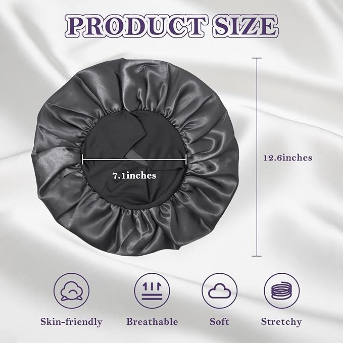 ZHENSILK 2Pcs Silk Bonnet for Sleeping, Satin Hair Bonnets, Soft Elastic Band Silk Sleep Cap, Hair Wrap for Women(Black)