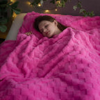 NEWCOSPLAY Super Soft King Blanket Hot Pink Premium Silky Flannel Fleece 3D Checkered Lightweight Bed Blanket All Season Use (Hot Pink Checkered, King(90"x110"))