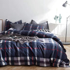 Luxlovery Navy Plaid Comforter Set Queen Navy Blue Buffalo Bedding Set Full Grid Checkered Blanket Quilts Soft Breathable Tartan Dark Blue Comforter Set with 2 Pillowcases