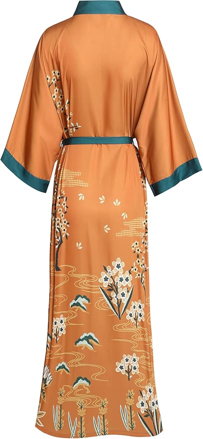 Aensso Long Soft Lightweight Silky Kimonos Robes for Women, Luxury Japanese Floral Womens Kimono Robe