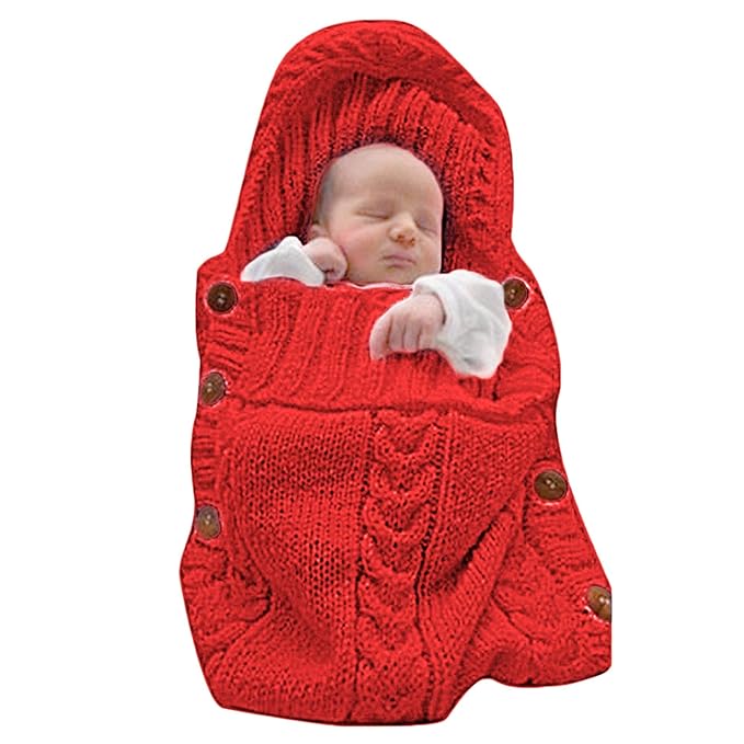 XMWEALTHY Newborn Baby Wrap Swaddle Blanket Knit Sleeping Bag Receiving Blankets Stroller Wrap for Baby Red 0-6 Month