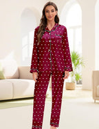 EPLAZA Silk Pajamas for Women Satin Pajamas Set 5 Pcs Long Sleeve Print Pattern Button Down Pjs Sleepwear Loungewear Set
