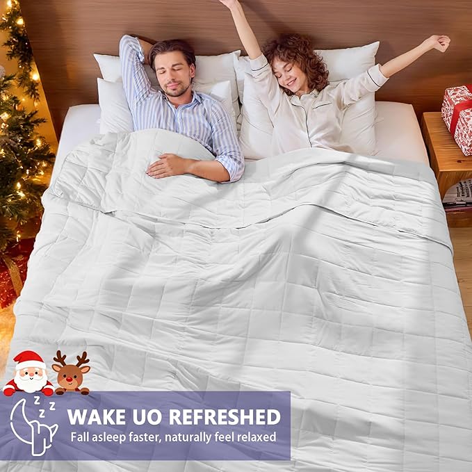 yescool Weighted Blanket for Adults (25 lbs, 88” x 104”, White) Cooling Heavy Blanket for Sleeping Perfect for 240-260 lbs, King Size Breathable Blanket with Premium Glass Bead