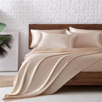 MR&HM Satin Bed Sheets, Full Size Sheets Set, 6 Pcs Silky Bedding Set with 15 Inches Deep Pocket for Mattress (Full, Champagne)