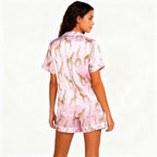 ASTANFY Silk Satin Pajama Set Womens Silk Satin 2 Piece Pjs Shorts Sleepwear Christmas Button Down Shirt Bride Pj Lounge Sets