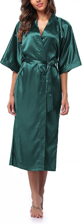 Womens Long Silky Robe Satin Kimono Robes Silk Bathrobe for Wedding Party Full Length Dressing Gown