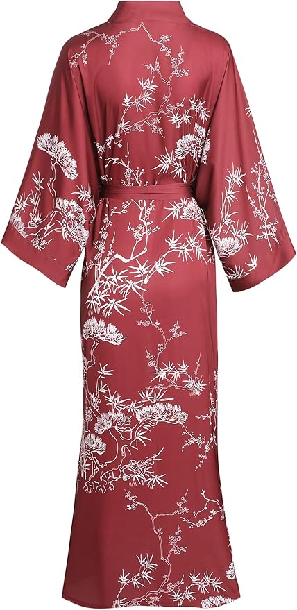 Aensso Long Soft Lightweight Silky Kimonos Robes for Women, Luxury Japanese Floral Womens Kimono Robe