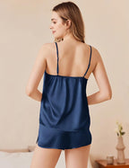 Ekouaer Silk Pajamas Set for Women Satin Camisole Sleepwear Lingerie V-Neck Cami Top and Shorts Pjs