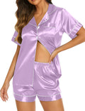 Ekouaer Silk Pajamas for Women Short Sleeve Sleepwear Soft Button Down Loungewear 2 Piece Satin Pjs Shorts Set