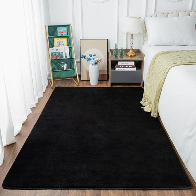 Przemy Washable Black Rugs for Living Room Bedroom, 5x7 Feet Super Soft Memory Foam Rug Indoor Carpet for Kids Room Boys Girls Dorm Bedside Nursery Decor Mat