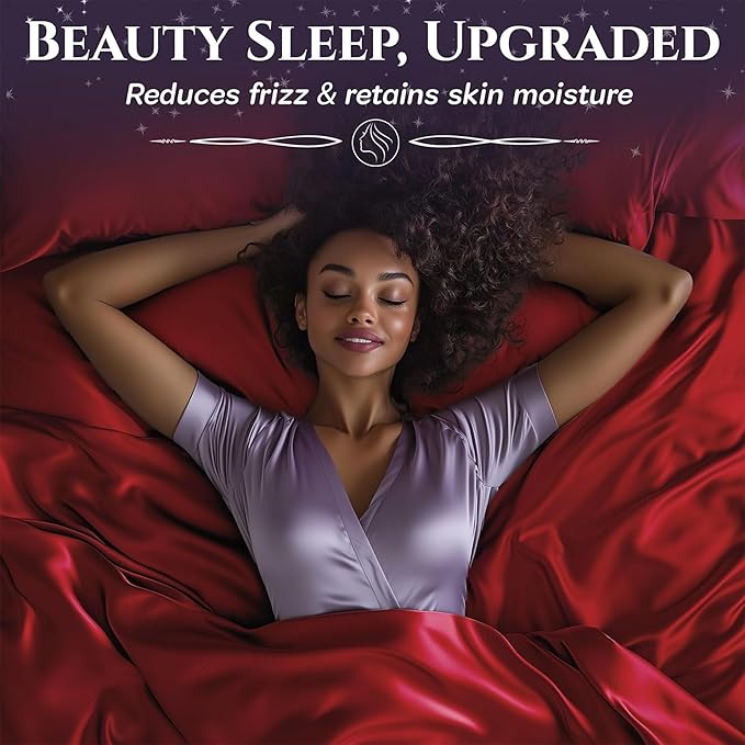 SLEEP SANCTUARY Satin Sheets Full Size – 4 Piece Luxury Silky Bed Set, Softer Than Silk, 15" Deep Pocket, Cooling & Wrinkle-Free, Moisture-Wicking & Breathable for Hair & Skin (Red)