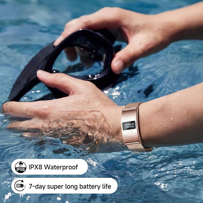 Smart Bracelet, Subscription-Free 24/7 Health Tracking, Heart Rate, SpO2, HRV & Sleep Tracker with IPX8 Waterproof, Wearable Activity & Fitness Tracker, 7-Day Battery, 2 Bands (Rose Gold)