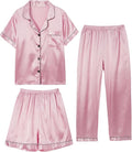 Hupohoi Unisex Girls Boys Kids Pajama Sets Button Down Satin Sleepwear Nighty 3PCS Silky Lounge Sets Nightwear