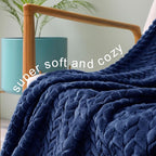 Exclusivo Mezcla Fleece Queen Size Blanket for Bed, 90x90 Inches Soft Cozy Jacquard Flannel Blankets, Lightweight Fuzzy Plush Warm for Women, Navy Blue