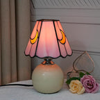 Mushroom Lamp Tiffany Lamp Stained Glass Table Lamp Moon Cute Small Bedside Lamps for Living Room Home Decor,Unique Aesthetic Home Living Room Decor Girls Women Birthday Day Gift,Pink