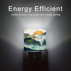 Mountain Night Light,Green Mountains Golden Sunset Plug in Night Lights Auto LED Lamp Energy Saving Square Lights for Boys Girls Men Women