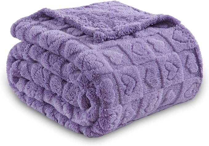 NEWCOSPLAY Super Soft Twin Blanket Lavender Premium Silky Flannel Fleece 3D Heart Checkered Lightweight Bed Blanket All Season Use (Lavender Heart, Twin(60"x80"))