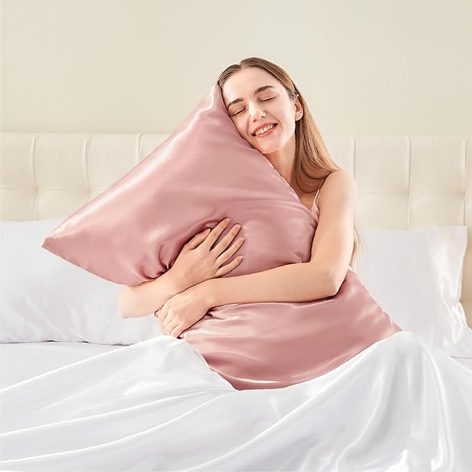 BEDELITE Satin Body Pillow Cover, Super Soft and Cooling Body Pillow Pillowcase for Hair and Skin, Breathable Silky Full Long Pillowcase Cover(20"x54", Rose Pink)