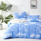 CLOTHKNOW Blue Sky 3Pcs Bedding Set - Twin Comforter Set with 2 Pillowcases, Cotton Microfiber, Cloud Design, Unisex, All Seasons, Machine Wash