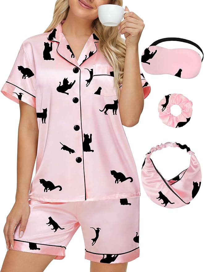 DOLOS Silk Satin Pajama Set for Women Short/Long Sleeve 2-Piece Silky Pajamas for Women Button Down Pjs Sleepwear Loungewear