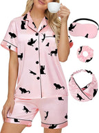 DOLOS Silk Satin Pajama Set for Women Short/Long Sleeve 2-Piece Silky Pajamas for Women Button Down Pjs Sleepwear Loungewear