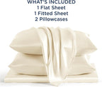 Bedsure Satin Sheets Full Size - 4 Piece Silky Bedsheets with 15 Inches Deep Pocket Fitted Bedsheet,1 Flat Sheet, 2 Satin Pillowcases, Good for Hair & Skin (Full, Cream)