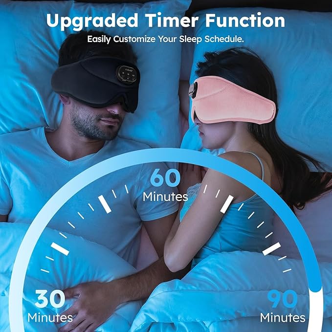 LC-dolida White Noise Sleep Mask, 3D Sleep Headphones with 16 Soothing Sounds, Bluetooth 5.4 Sleep Eye Mask with Timer, Total Blackout Sleeping Headphones for Side Sleeper (Black) (Pink)
