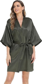 Robe for Women Silky Lightweight Satin Kimono Bride Bridesmaids Wedding Party Robes Dressing Gown Summer Loungewear