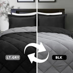 HIG 3pc Black Full Size Comforter Set - All Season Reversible Down Alternative Comforter with Two Shams - Quilted Duvet Insert with Corner Tabs - Box Stitched Blanket - Breathable, Soft, Fluffy