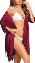 SWOMOG Women's Satin Robe Set 2 Piece Sexy Pajamas Sets Lace Cami Nightgown and Silk Robes Nightwear