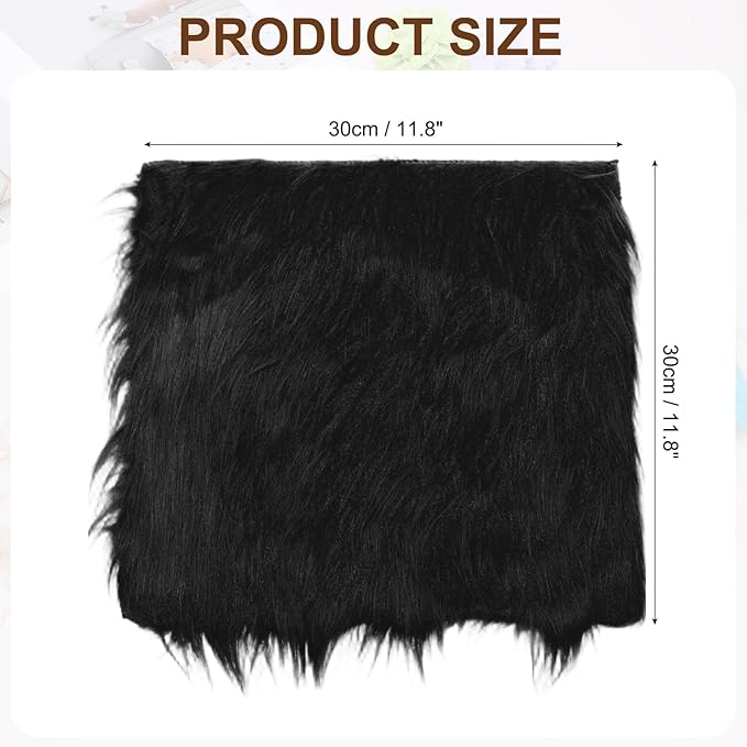 PATIKIL 12" Locker Rug, Small Area Rug Mini Faux Fur Rugs Small Locker Carpet Soft Fluffy Tiny Photography Props Square for Nail Photo Tabletop Background Picture Decoration, Black