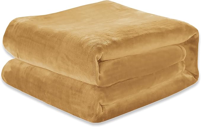Elegant Comfort Luxury Velvety Feel Blanket, All-Season Lightweight Blanket, Ultra Plush, Soft, Cozy-Fuzzy Flannel Fleece for Couch, Sofa, Bed, Travel, Solid Design, Twin/Twin XL, Gold-Yellow