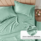 CozyLux Satin Sheets King Size Sheet Set - 4 Piece Silky King Sheets, Luxury Aqua King Bed Set with Smooth and Soft Microfiber, Includes 1 Fitted Sheet, 1 Flat Sheet and 2 Pillowcases