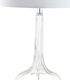 JONATHAN Y 28.5" Clear Glass Teardrop LED Table Lamp Set of 2 for Living Room Bedroom Nightstand, White Linen Shade Modern Transitional Bedside Desk Lamp (JYL1079C-SET2)