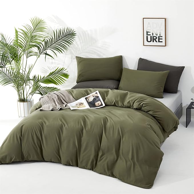 Luxlovery Olive Green Comforter Set King Army Green Bedding Comforter Set Modern Stylish Avocado Blanket Quilts Breathable Bedding Set Women Men Adults
