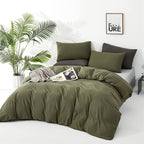 CLOTHKNOW Green Queen Comforter Set Olive Green Bedding Comforter Sets Soft Dark Green Comforter with 2 x Pillow Cases