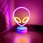 Alien Neon Sign Lamp Lamp Dimmable LED with Standable Base and Touchable Switch,USB or 3-AA Battery Powered Neon Signs LED Desktop Wall Decoration for Party, Bedroom ，Birthday Christmas Gift