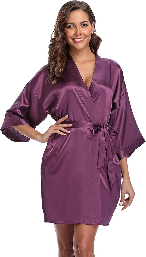 Robe for Women Silky Lightweight Satin Kimono Bride Bridesmaids Wedding Party Robes Dressing Gown Summer Loungewear