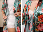 QXQTER Peony Floral Silky Satin Robe Wedding Bridal Party Bride Bridesmaid Robes for Women Dressing Gown Kimono Robe
